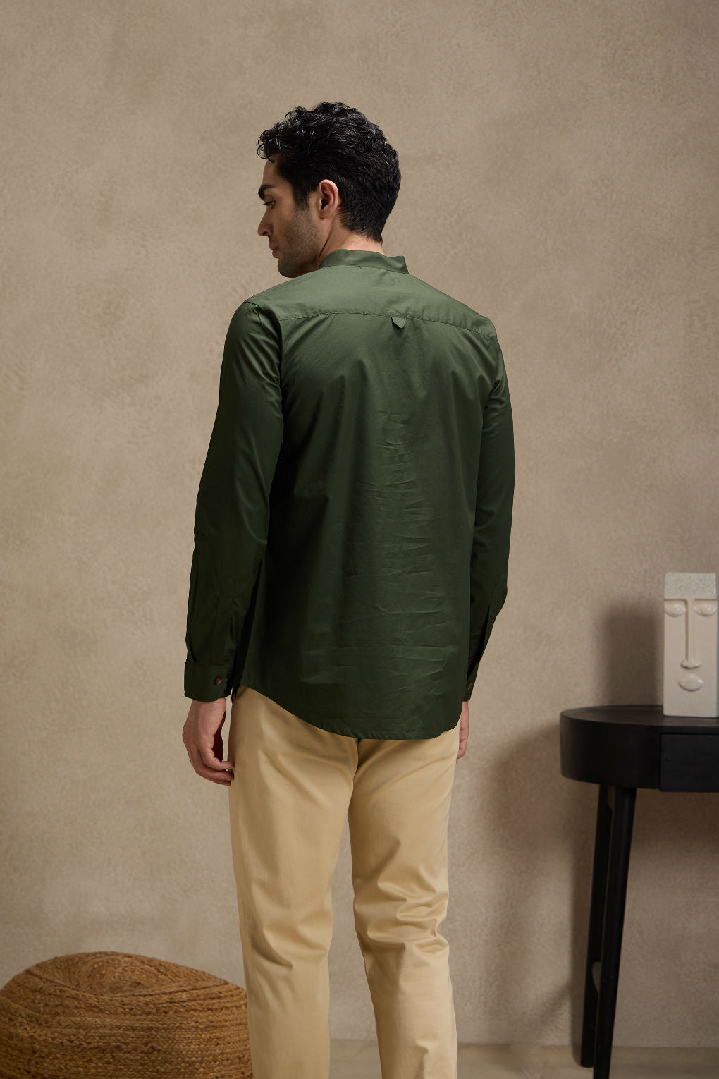 Army Green Mandarin Collar Short Kurta