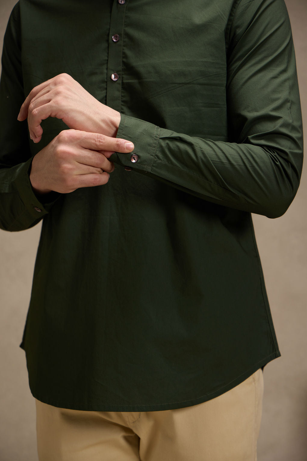 Army Green Mandarin Collar Short Kurta