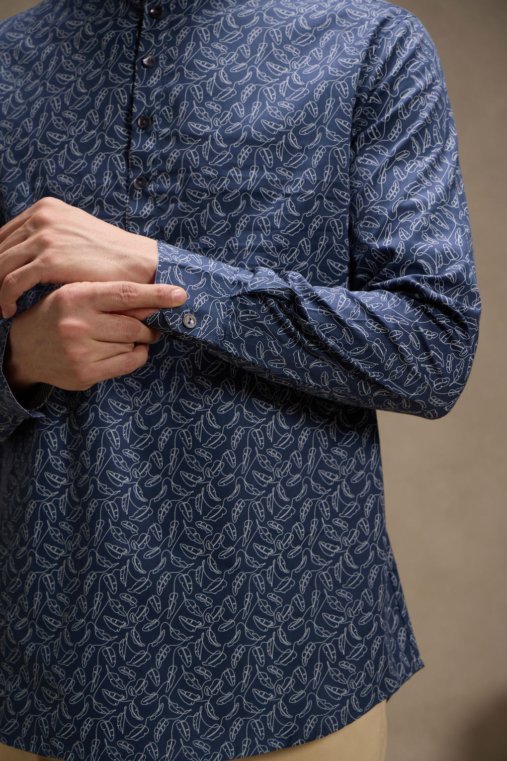 Indigo Printed Mandarin Collar Short Kurta