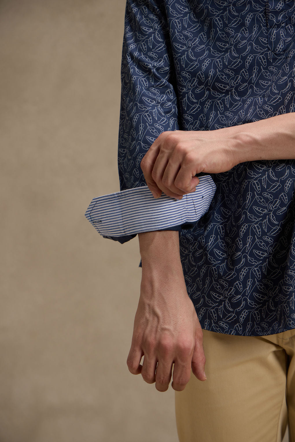 Indigo Printed Mandarin Collar Short Kurta