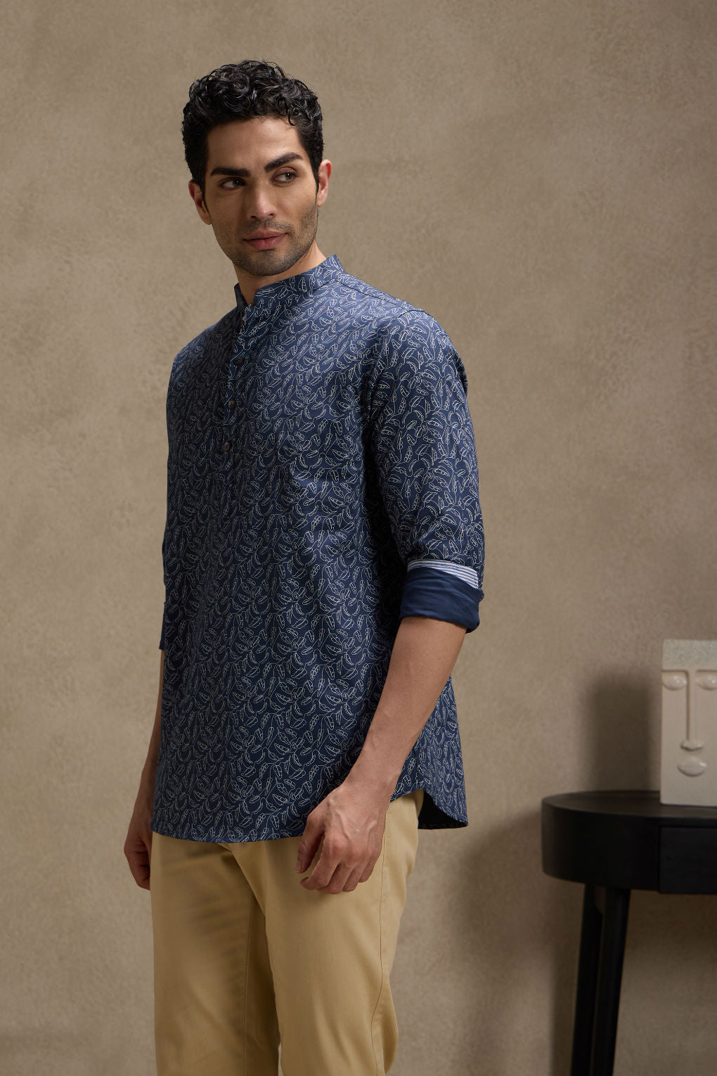 Indigo Printed Mandarin Collar Short Kurta