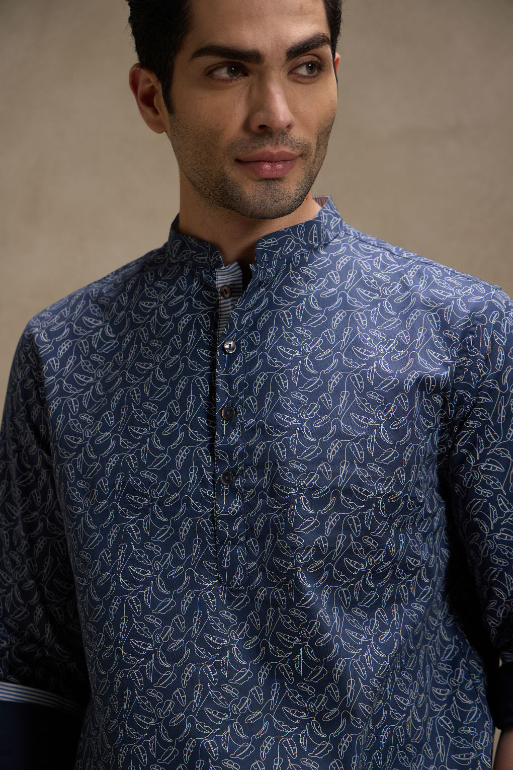 Indigo Printed Mandarin Collar Short Kurta