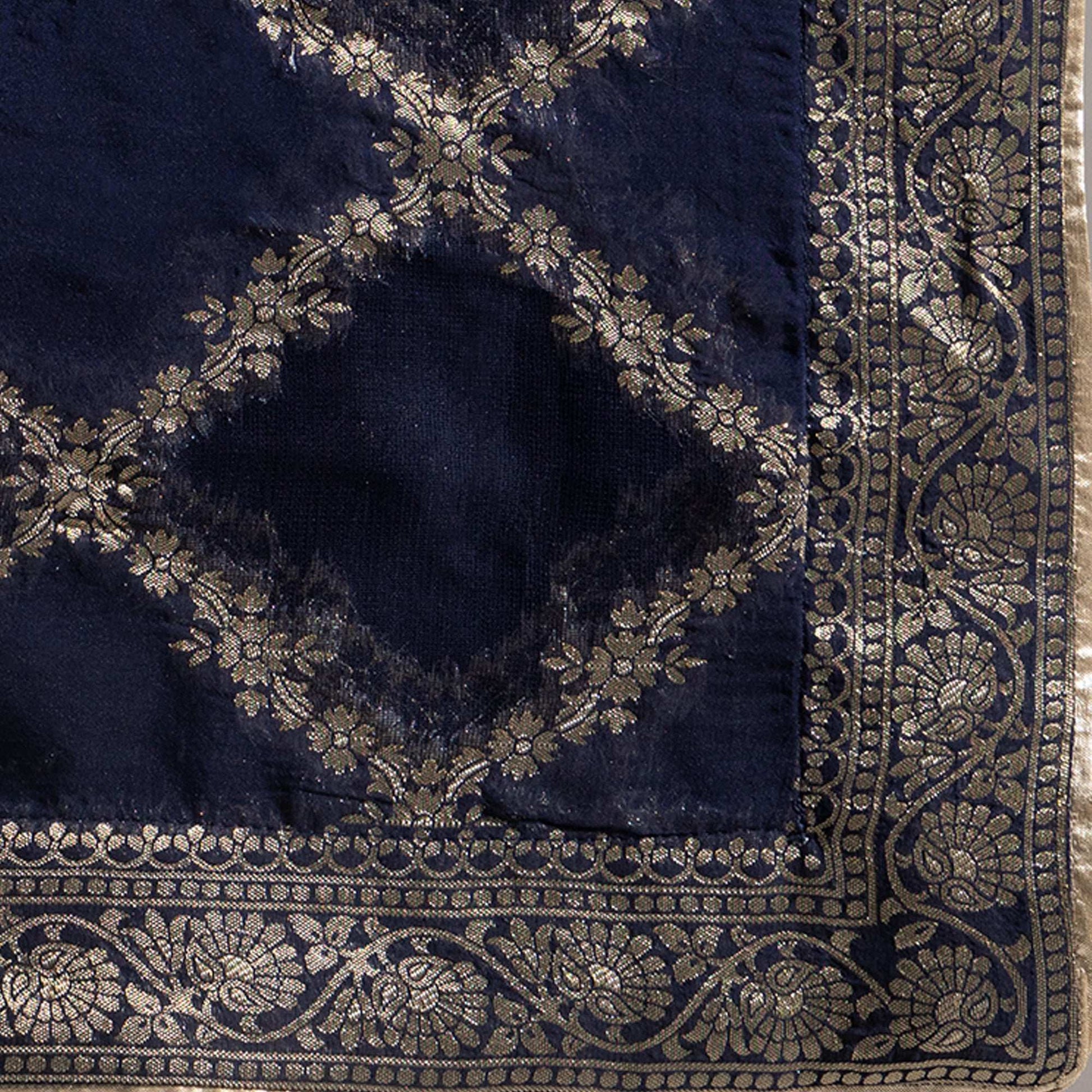 Navy Blue Organza Zari Dupatta with Checkered Pattern Dupatta