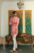Men's Muted Pink Kurta with Mandarin Collar Kurta Mid Length Kurta