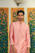 Men's Muted Pink Kurta with Mandarin Collar Kurta Mid Length Kurta