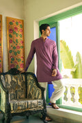 Men's Lustrous Purple Kurta with Mandarin Collar Kurta Mid Length Kurta