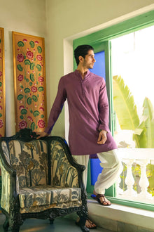 Men's Lustrous Purple Kurta with Mandarin Collar