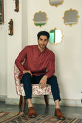 Men's Rustic Wine Short Kurta with Mandarin Collar Short Kurta Short Kurta