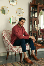 Men's Rustic Wine Short Kurta with Mandarin Collar Short Kurta Short Kurta