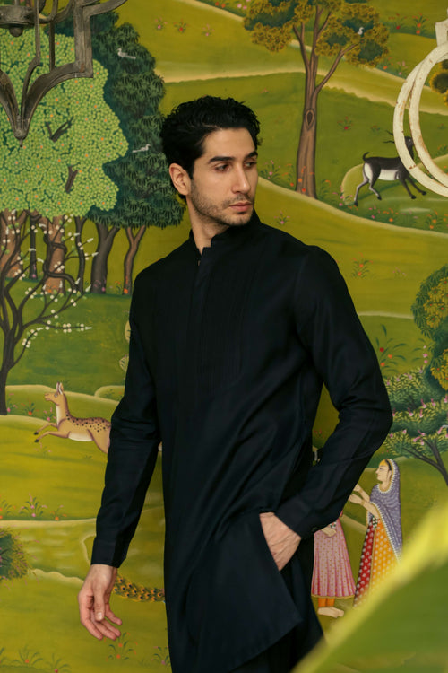 Men’s Black Mid-length Kurta Pant Set Kurta Pant Set Kurta Pant Set