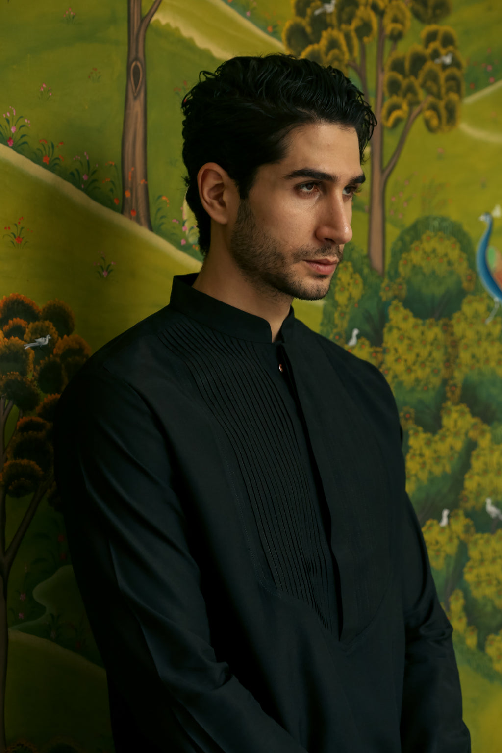 Men’s Black Mid-length Kurta Pant Set