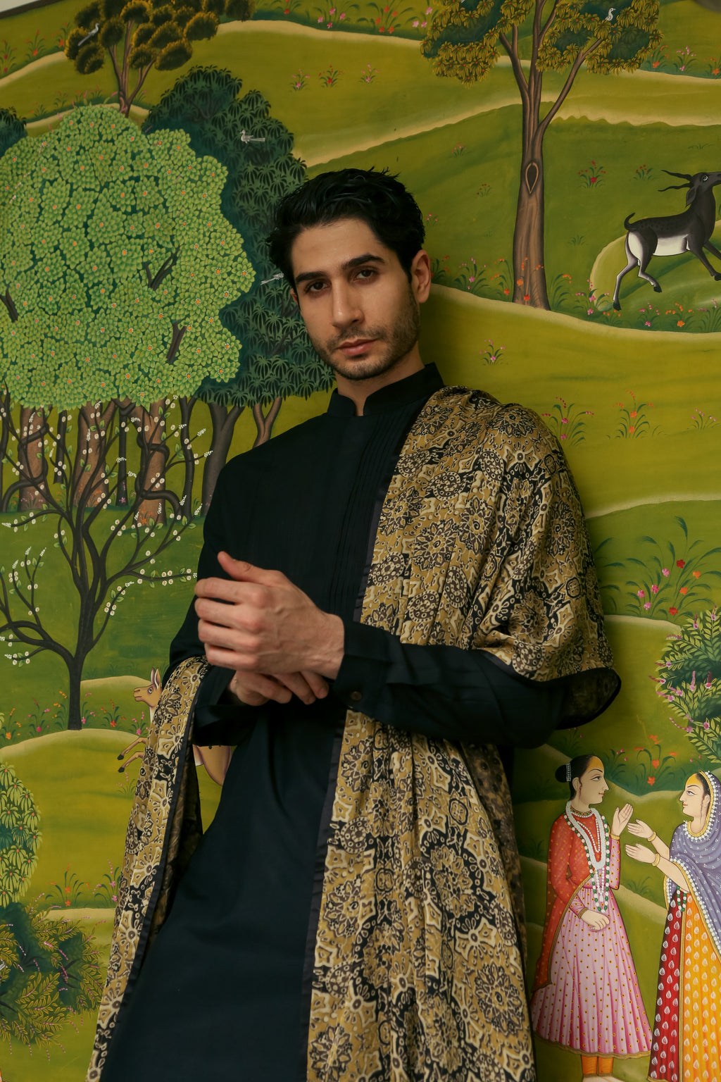 Men’s Black Mid-length Kurta Pant Set