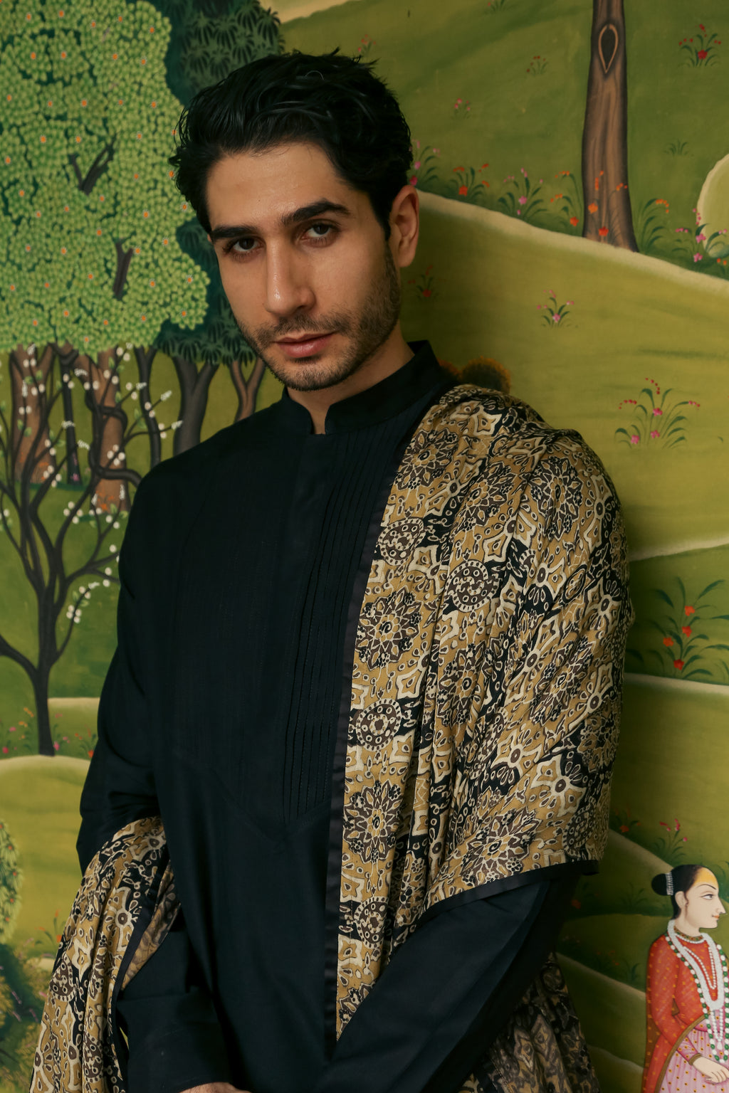 Men’s Black Mid-length Kurta Pant Set