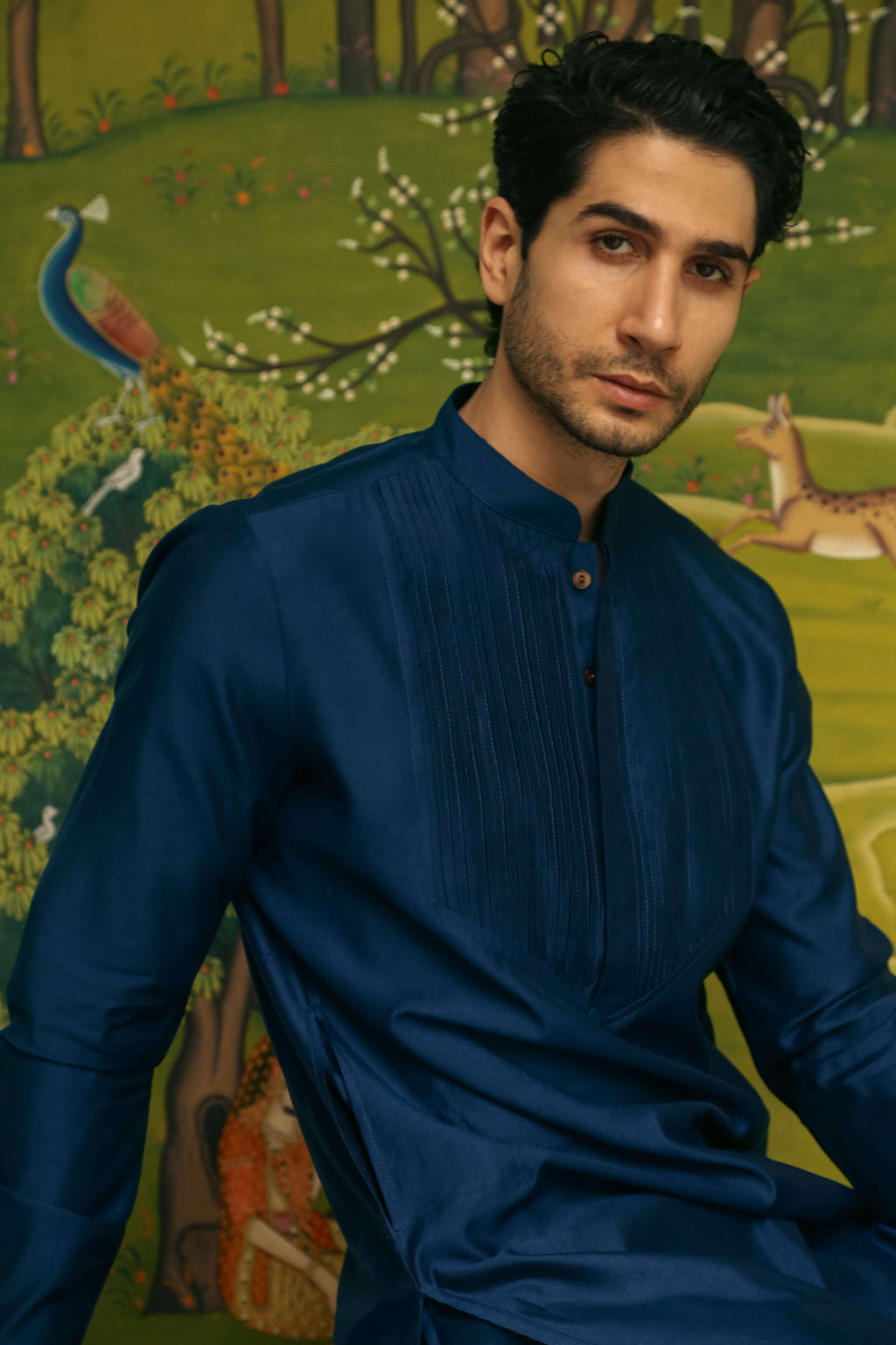 Men’s Navy Blue Mid-length Kurta Pant Set Kurta Pant Set Kurta Pant Set