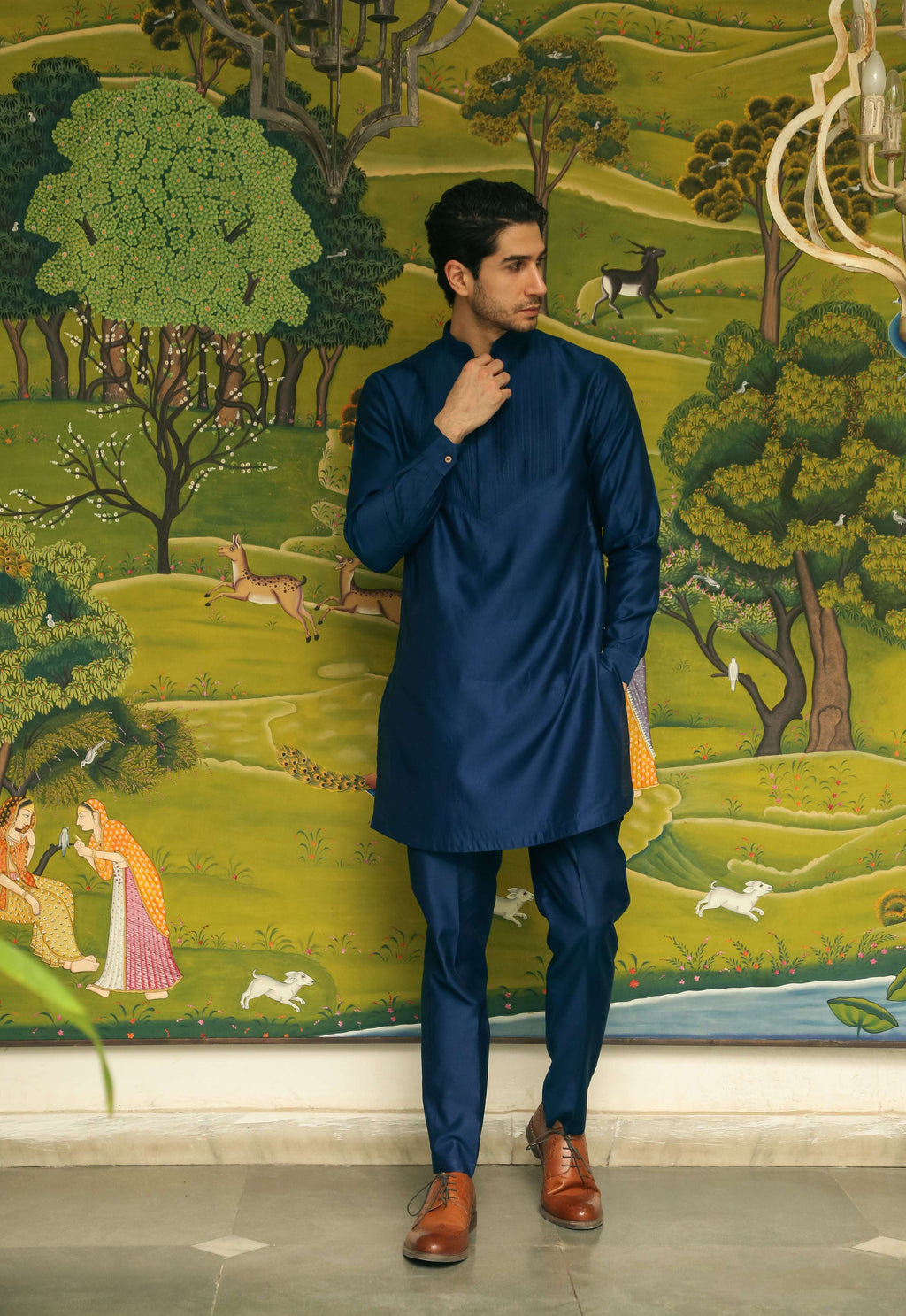 Men’s Navy Blue Mid-length Kurta Pant Set Kurta Pant Set Kurta Pant Set