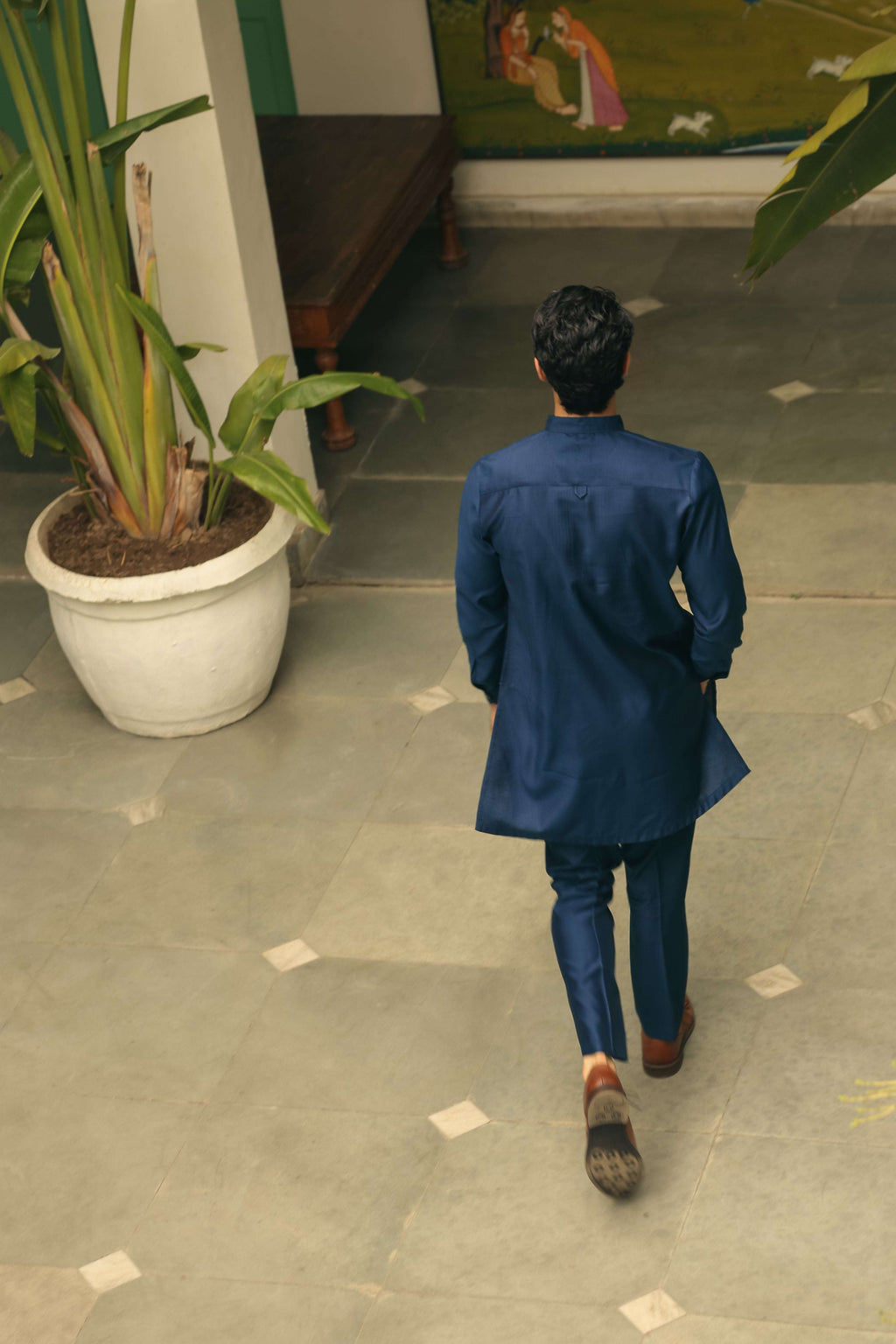 Men’s Navy Blue Mid-length Kurta Pant Set Kurta Pant Set Kurta Pant Set