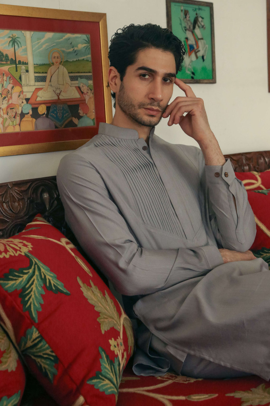 Men’s Light Grey Mid-length Kurta Pant Set Kurta Pant Set Kurta Pant Set