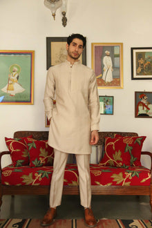 Men’s Beige Mid-length Kurta Pant Set