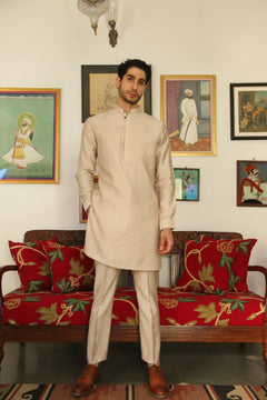 Men’s Beige Mid-length Kurta Pant Set