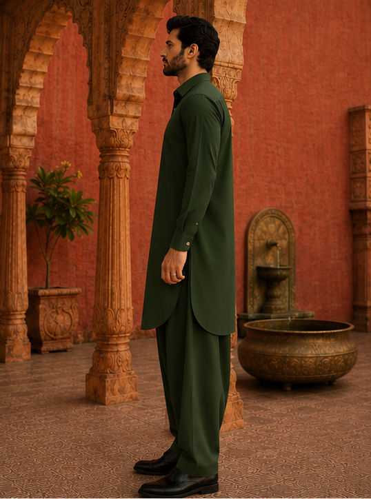 Pathani Kurta Set - Army Green