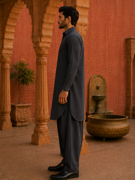 Pathani Kurta Set - Ebony Black