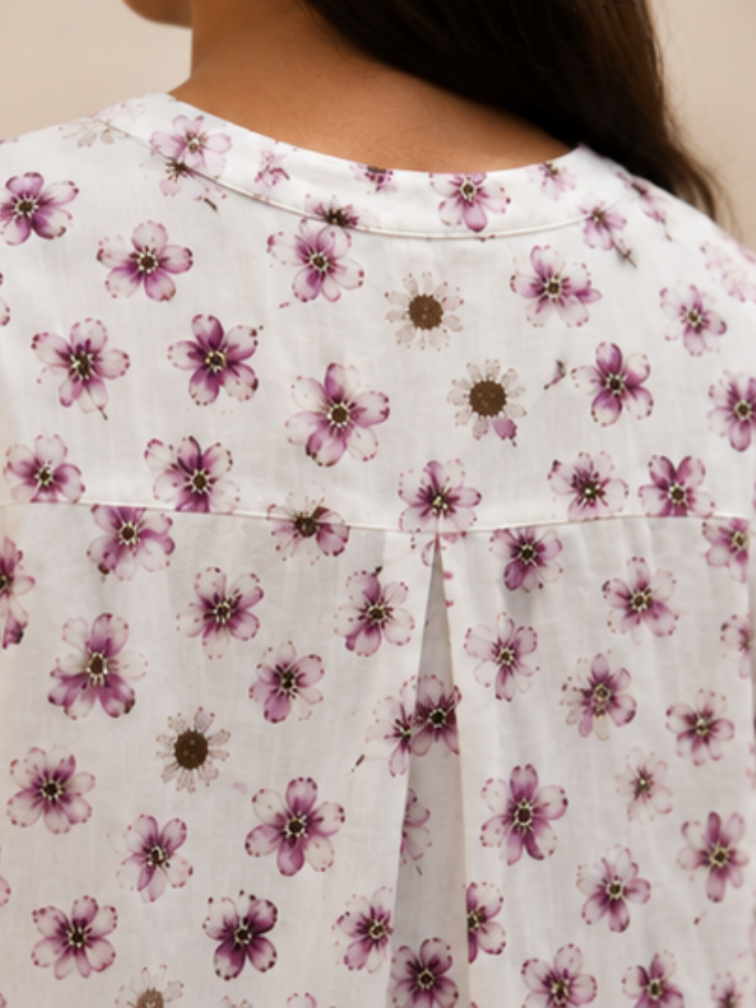 Printed Pleated Top - Button Rose