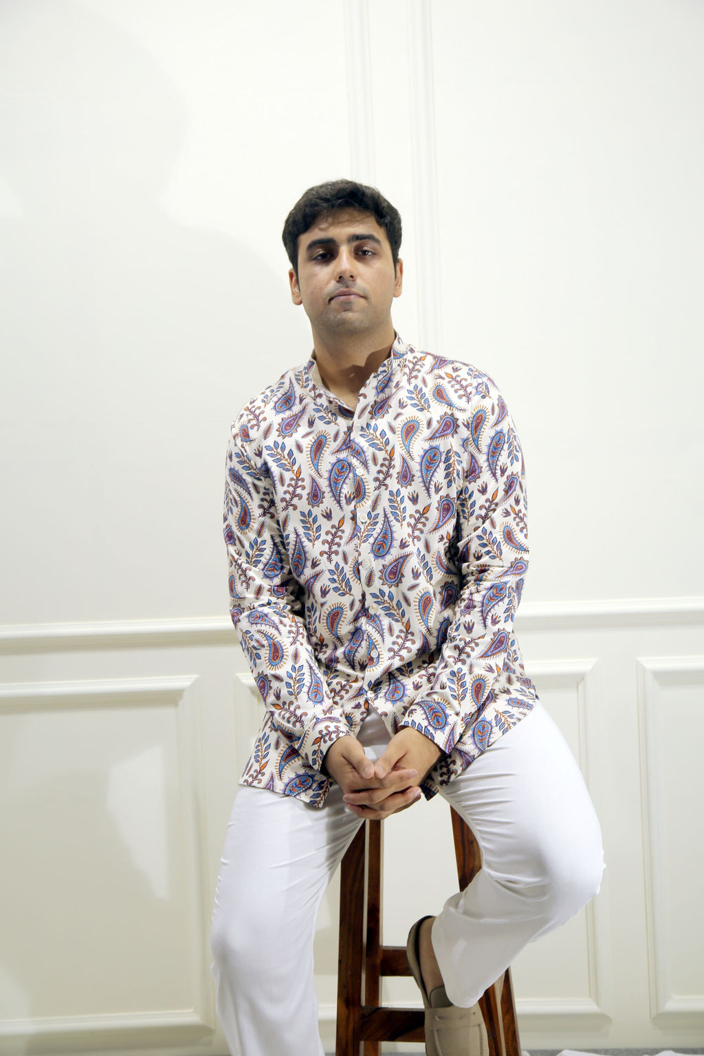 Crème Paisley Print Shirt Kurta