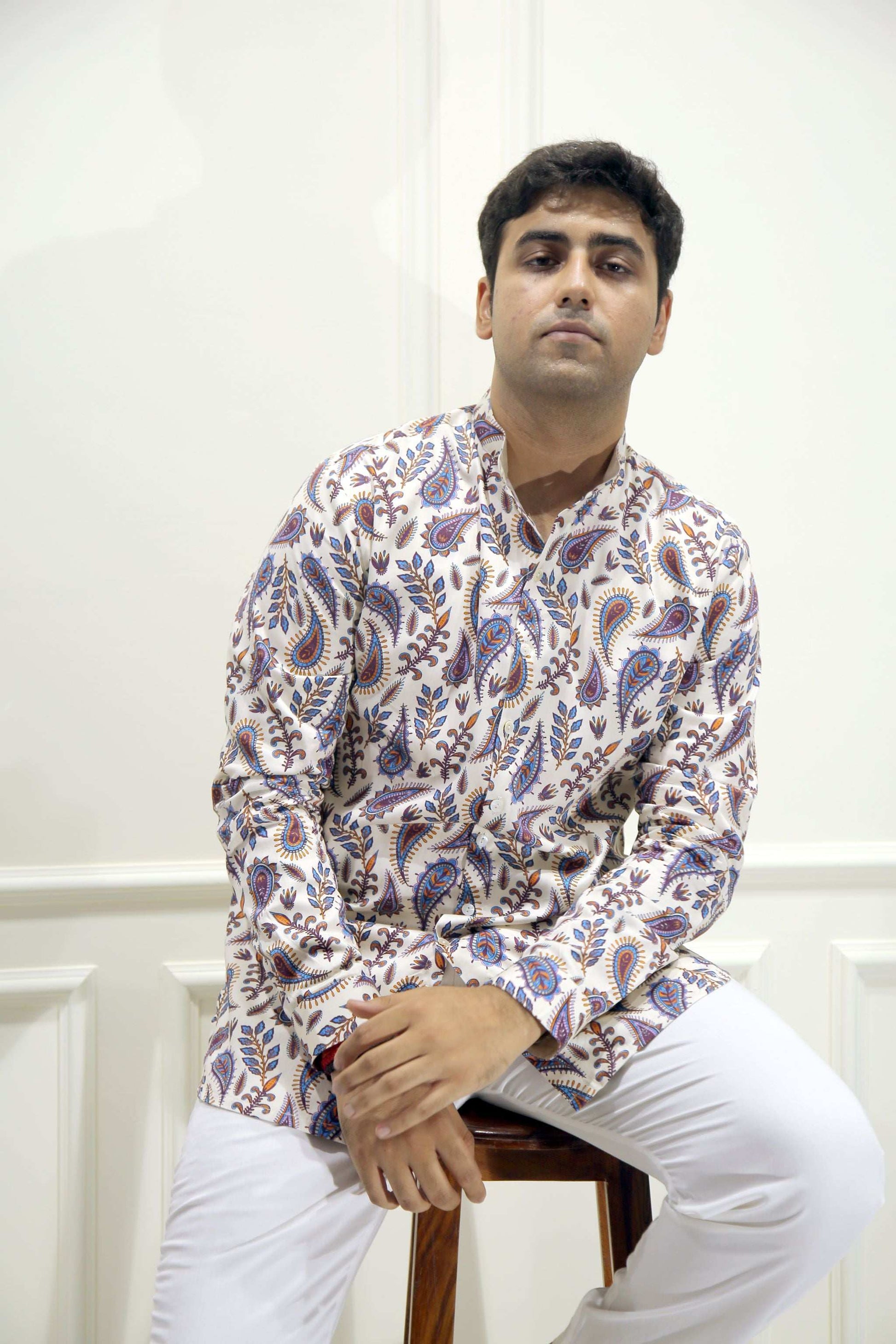 Crème Paisley Print Shirt Kurta Kurta Shirt Kurta