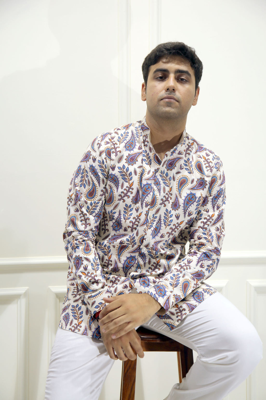 Crème Paisley Print Shirt Kurta