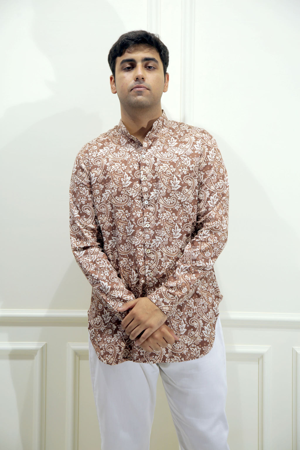 Brown Paisley Print Shirt Kurta