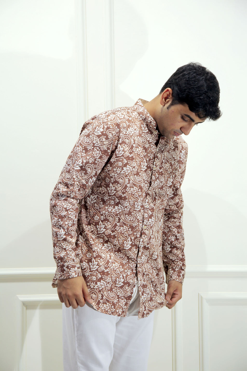 Brown Paisley Print Shirt Kurta