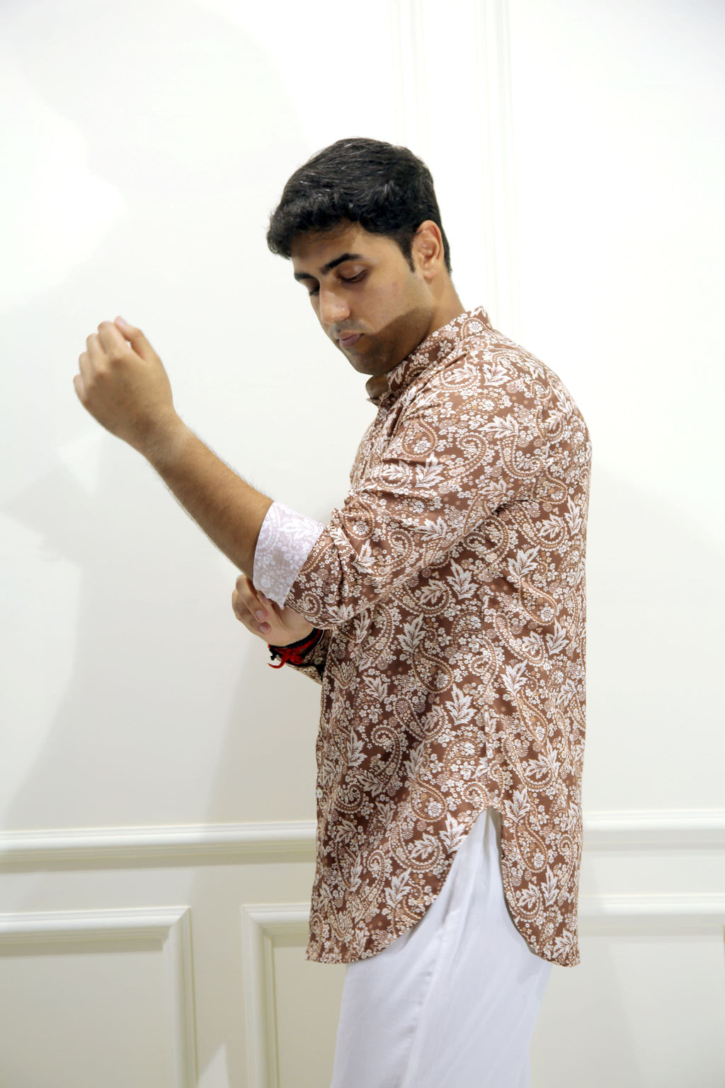 Brown Paisley Print Shirt Kurta
