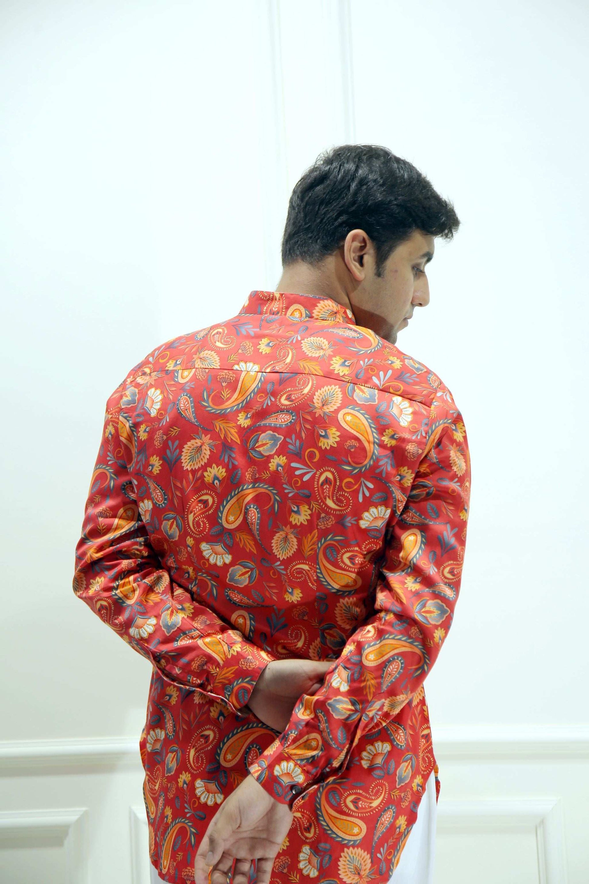 Orange Paisley Print Shirt Kurta Kurta Shirt Kurta