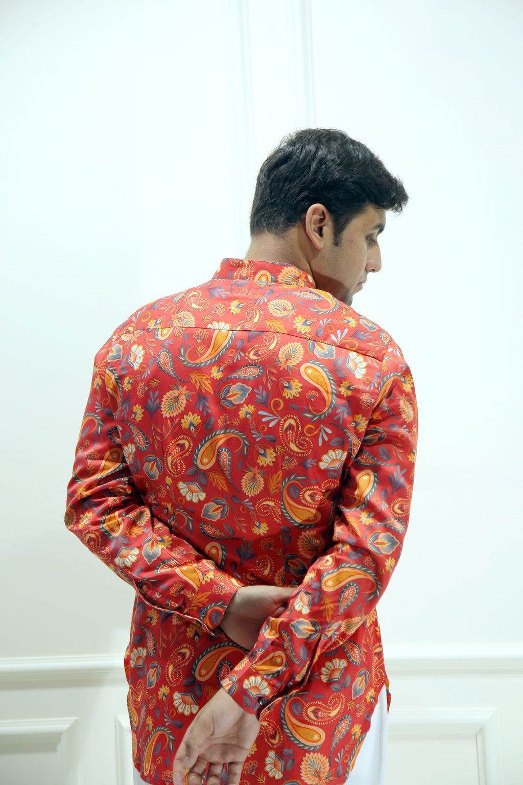 Orange Paisley Print Shirt Kurta