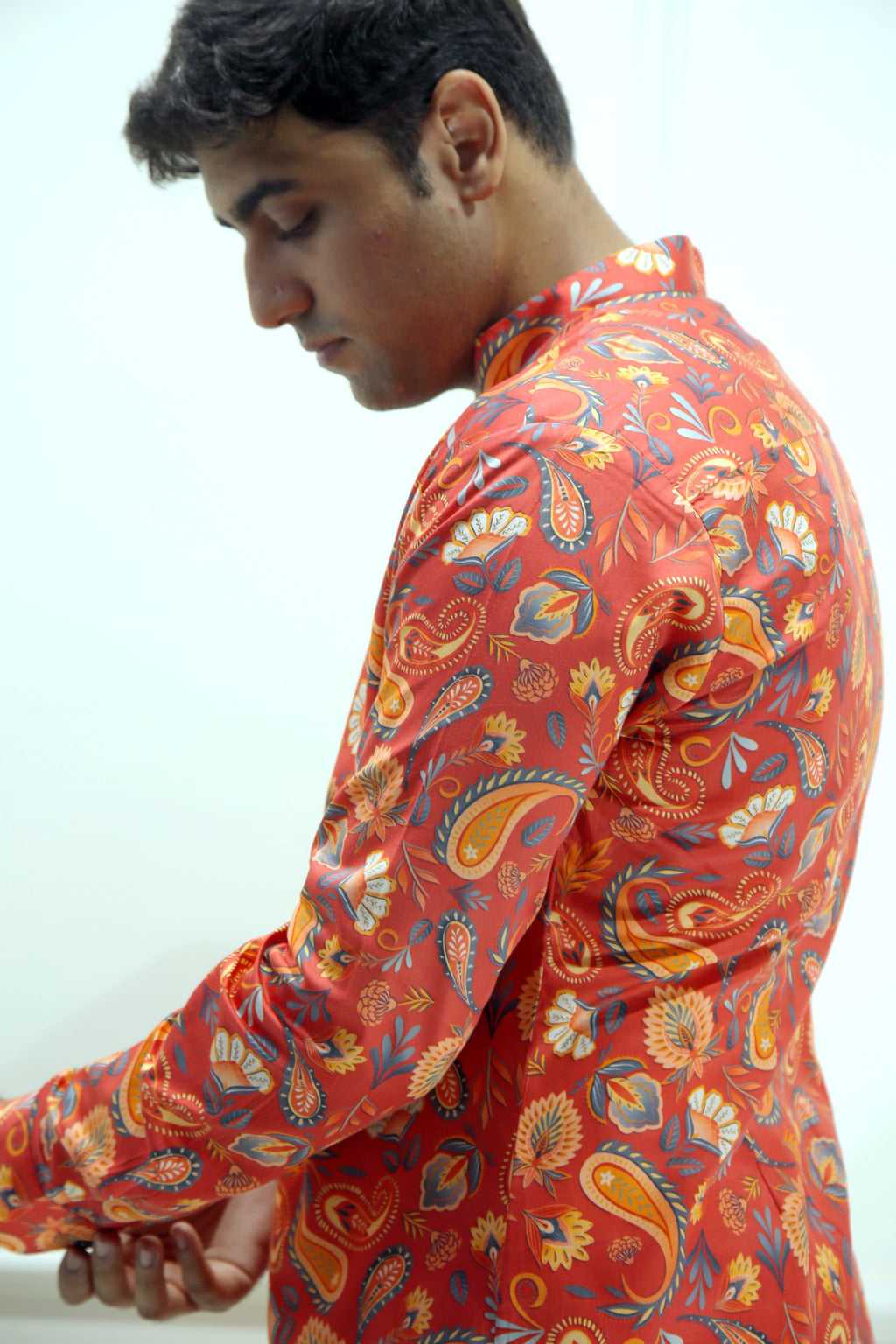 Orange Paisley Print Shirt Kurta