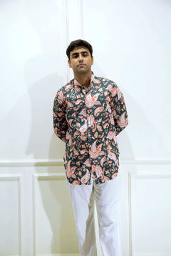 Dark Green Paisley Print Shirt Kurta