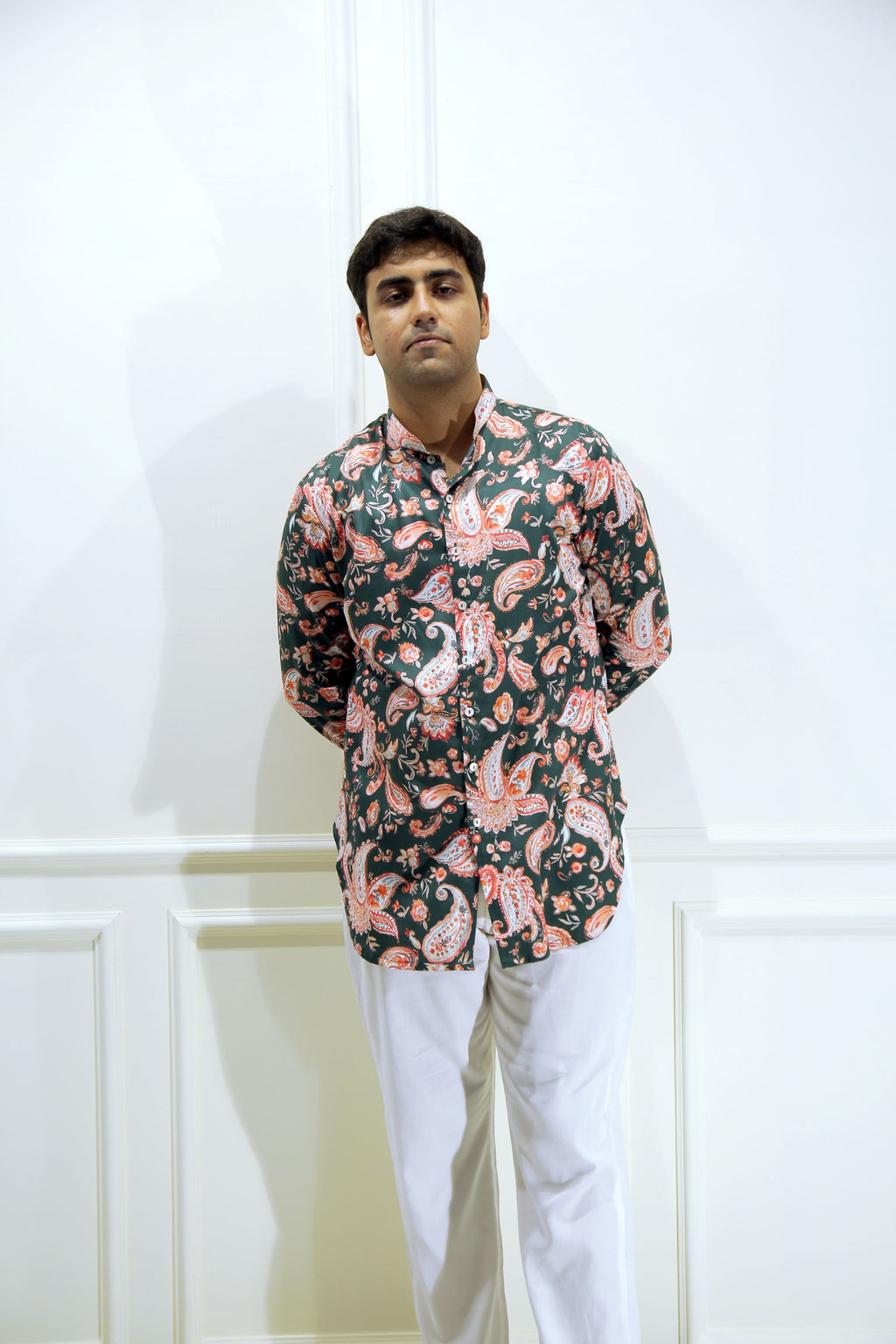 Dark Green Paisley Print Shirt Kurta