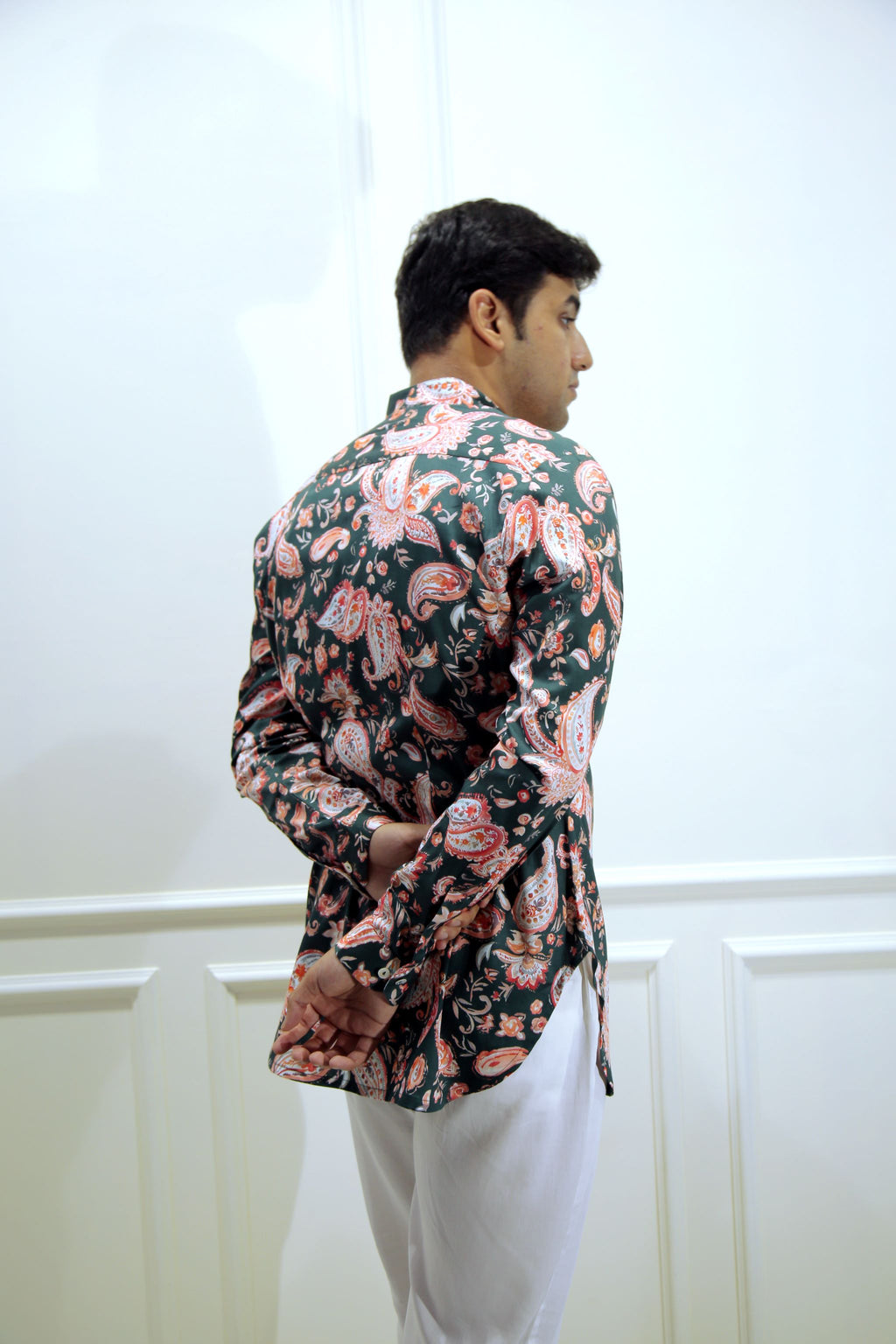 Dark Green Paisley Print Shirt Kurta