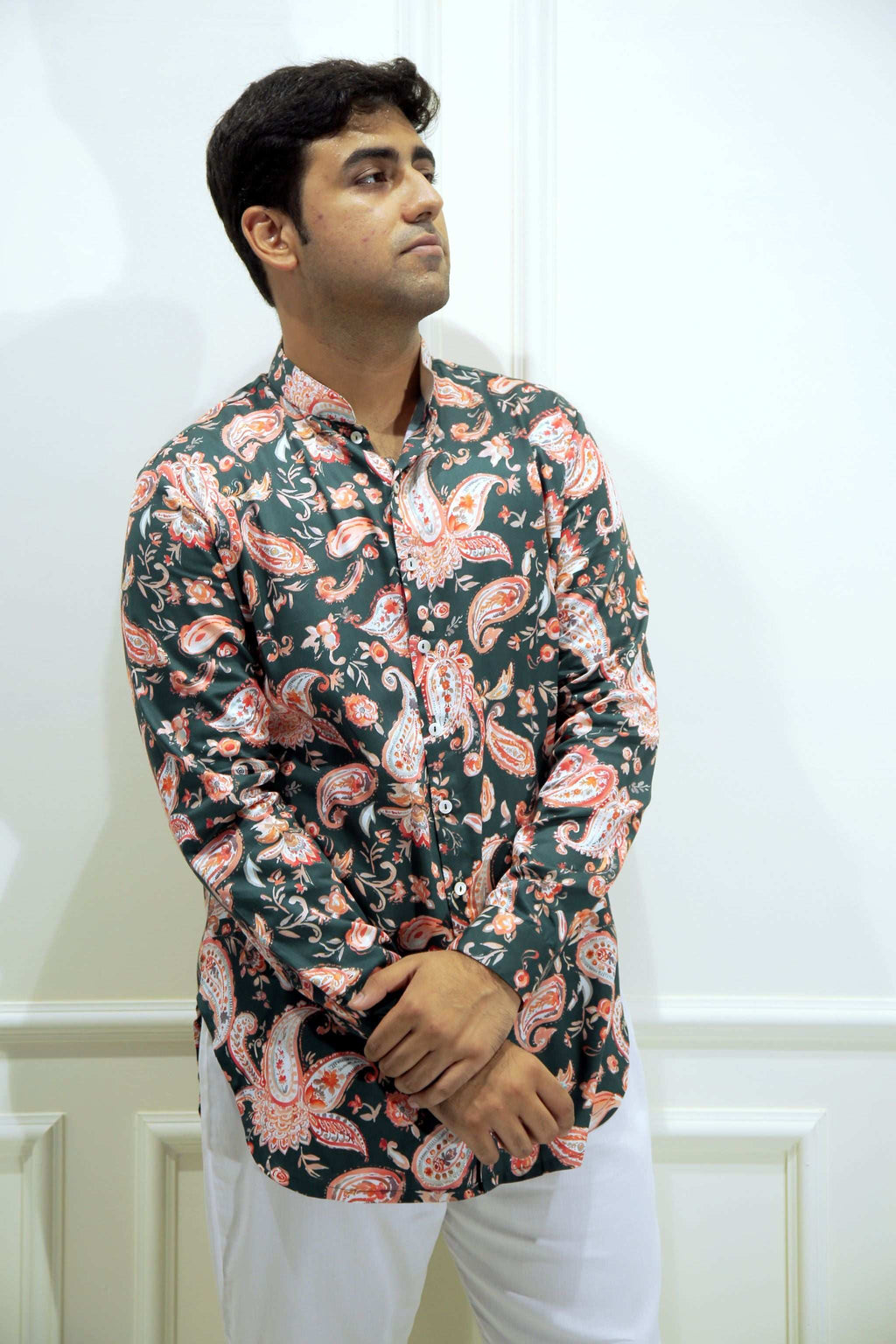 Dark Green Paisley Print Shirt Kurta Kurta Shirt Kurta
