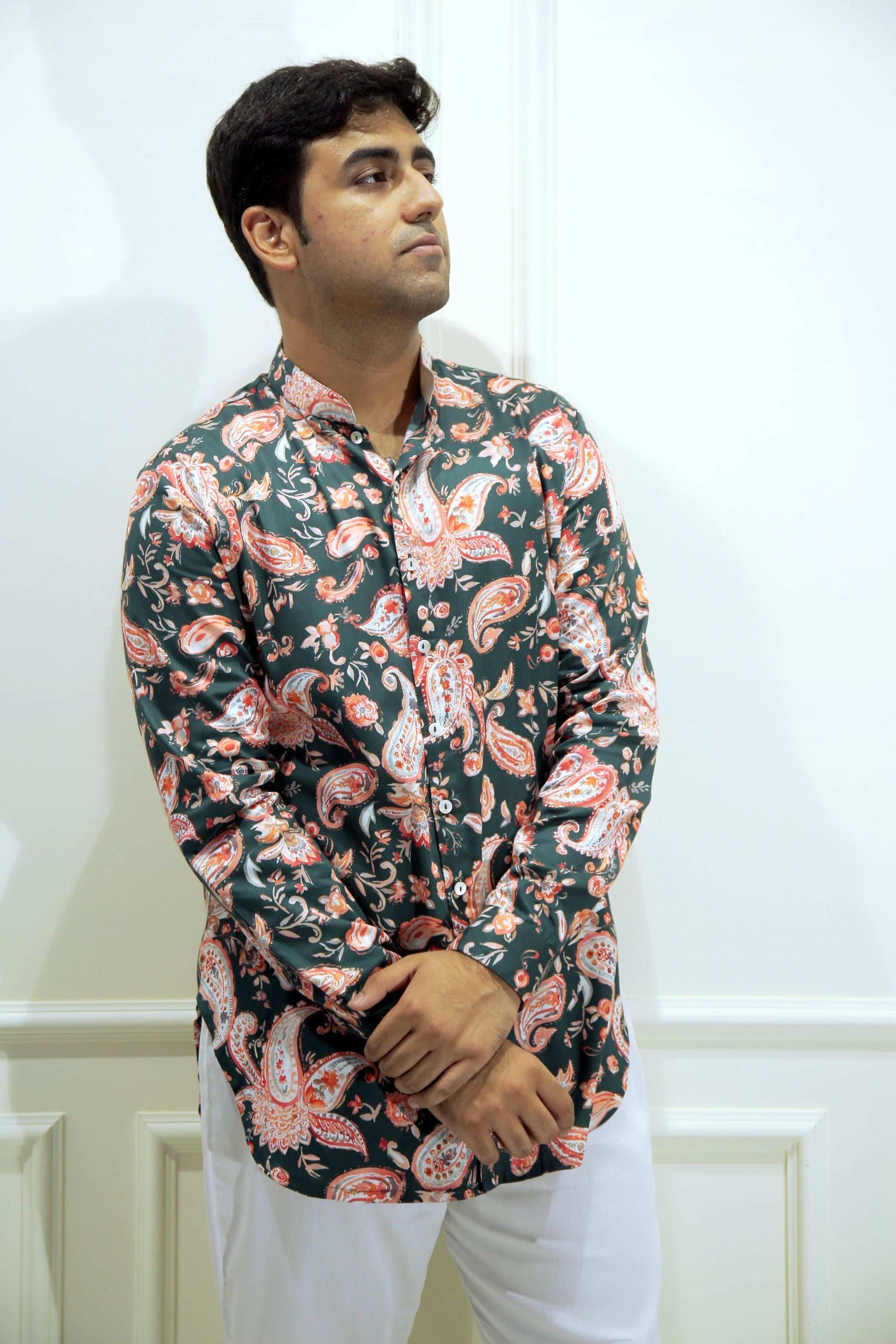 Dark Green Paisley Print Shirt Kurta Kurta Shirt Kurta