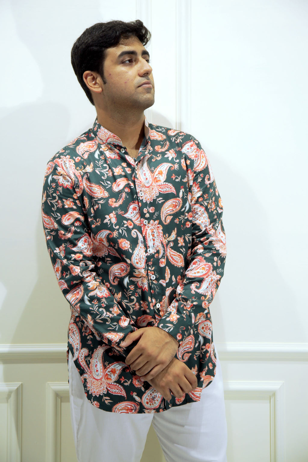 Dark Green Paisley Print Shirt Kurta