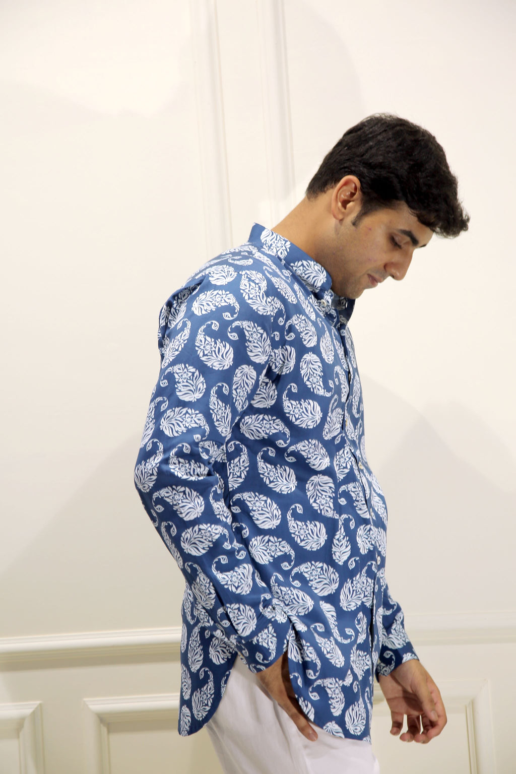 Blue Paisley Print Shirt Kurta