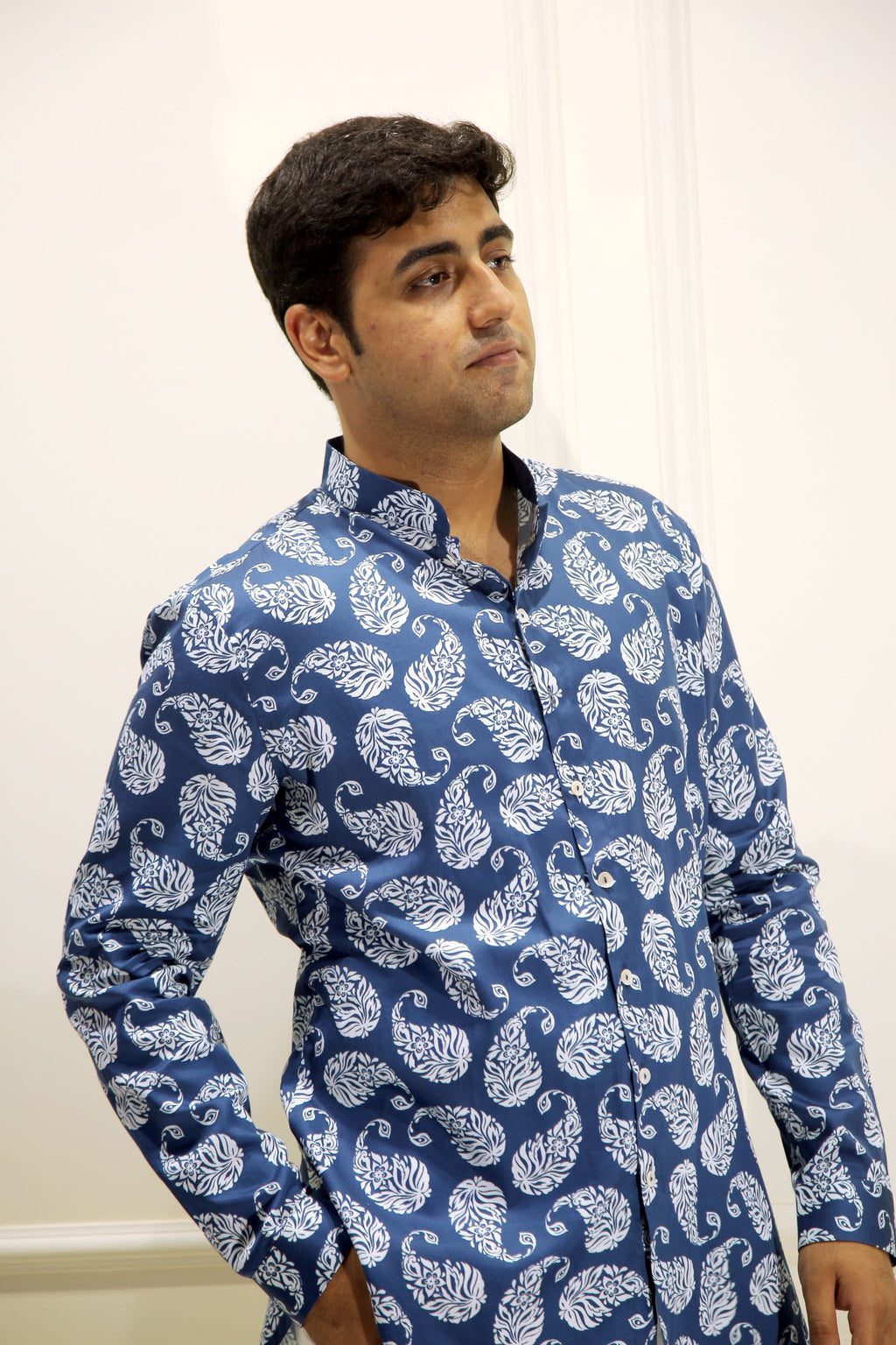 Blue Paisley Print Shirt Kurta