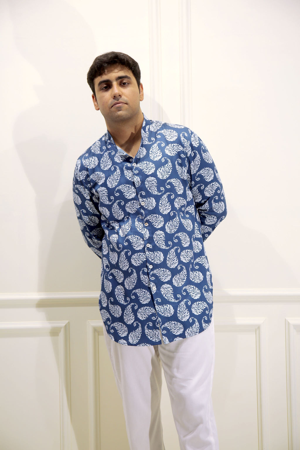 Blue Paisley Print Shirt Kurta
