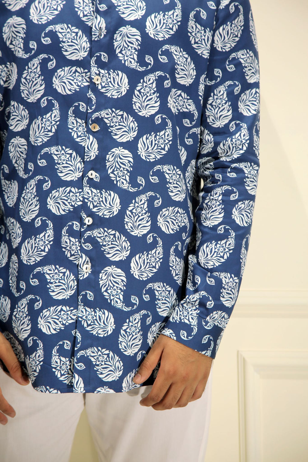 Blue Paisley Print Shirt Kurta