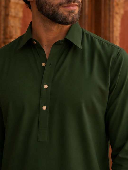Pathani Kurta Set - Army Green