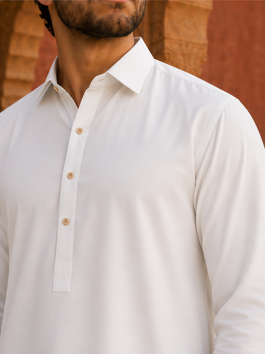 Pathani Kurta Set - Morning White