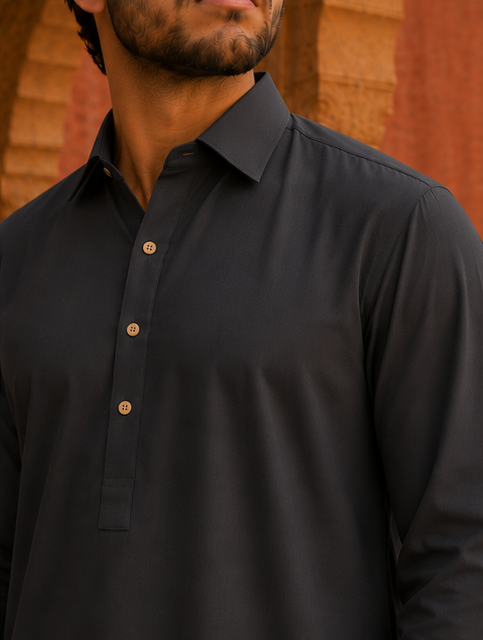 Pathani Kurta Set - Ebony Black