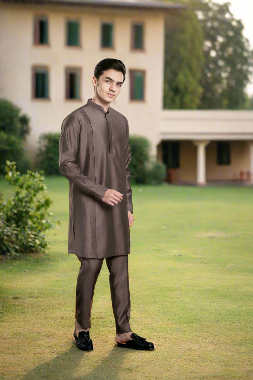 Men's Pin tucks Mid-length Kurta Pant set