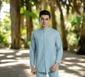 Band Collar Linen Shirt Casual Shirt